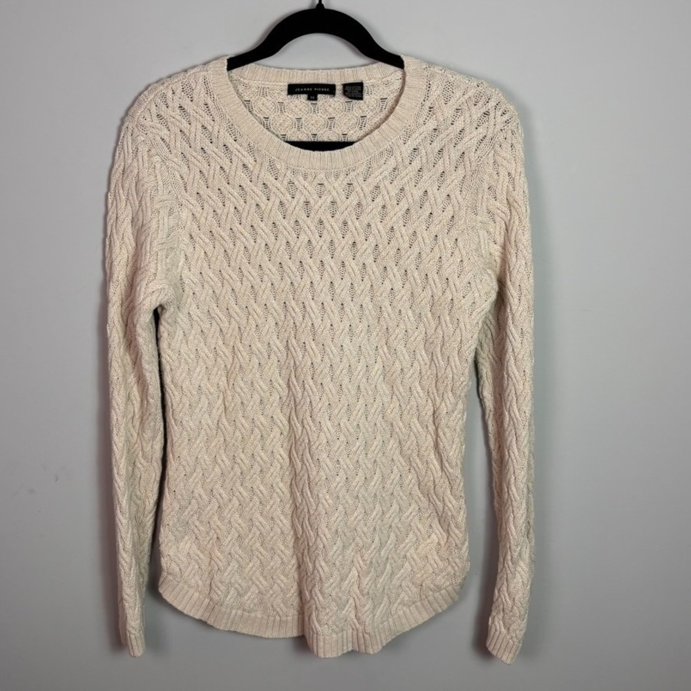 Jeanne Pierre Womens Beige Chunky Cable Knit 100% Cotton Pull-over sweater Med
